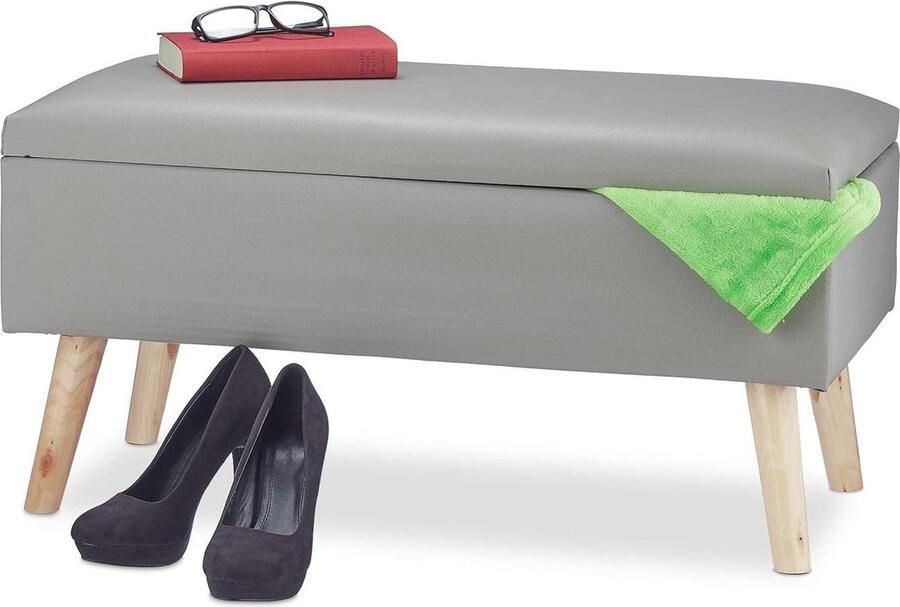 HLP Opbergbank Opbergtijd Meubel met functie 1 stuk Grijs Kunstleer 40 x 80 x 39 5 cm
