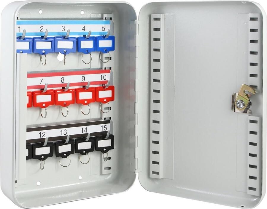 HMF 12515-07 Key Cabinet Lockable Key Cabinet Small 15 Hooks 25 x 17 x 7.5 cm Light Grey