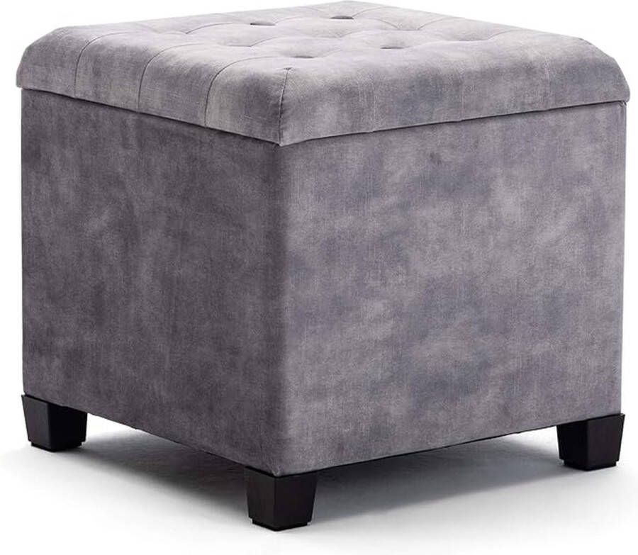 HNNHOME Kruk met opbergruimte kubuszitting met deksel zitkist voetenbankkist opbergdoos Cloud Velvet massief hout 47 l 45 x 45 x 43 cm lichtgrijs Cloud Velvet