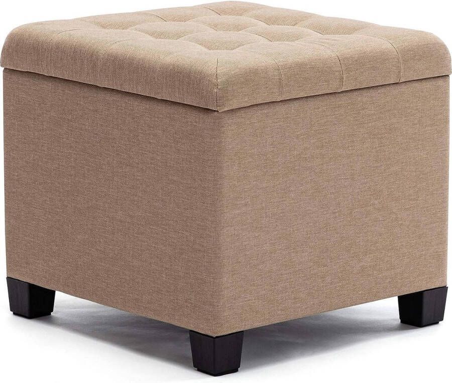 HNNHOME Kruk met opbergruimte kubuszitting met deksel zitkist voetenbankkist opbergdoos linnen 44 L 45 x 41 x 41 cm beige