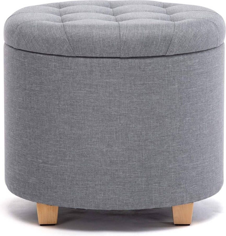 HNNHOME Kruk met opbergruimte ronde zitting met deksel zitkist voetenbankkist opbergdoos linnen 44 L 45 x 45 x 41 cm lichtgrijs