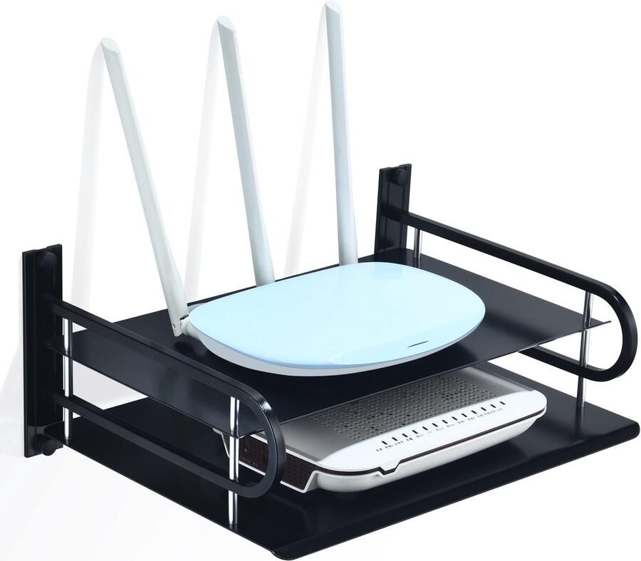 HNVNER Projector Wandplank Zwevende Planken voor TV Box Projector Kabelboxen DVD Speler Mediaboxen Game Console Metalen Routerplank Houder voor Streaming Box (2 Lagen Groot)