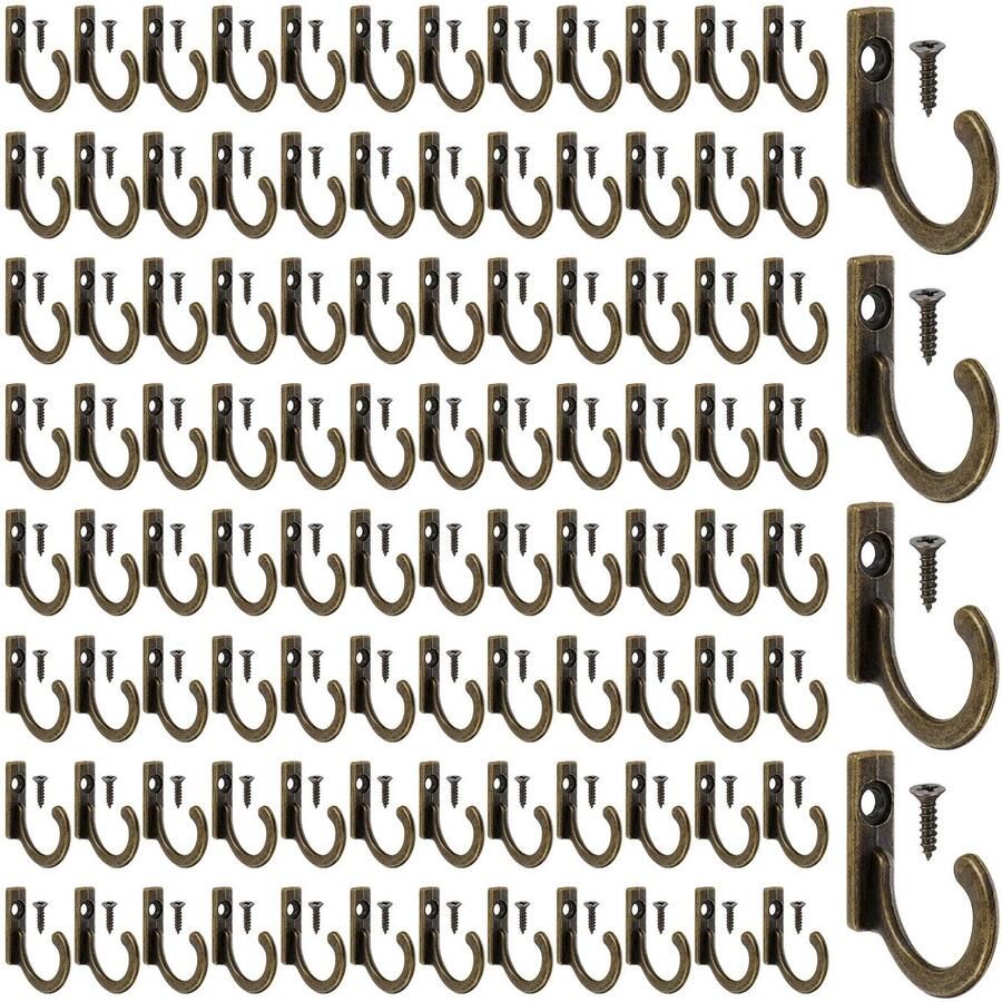 HO2NLE 100 stuks kapstokhaken enkele haak bronzen wandhaken vintage kapstokhaken garderobehaken met schroeven handdoekhaken voor kom sieraden handtas zelfgemaakte garderobe
