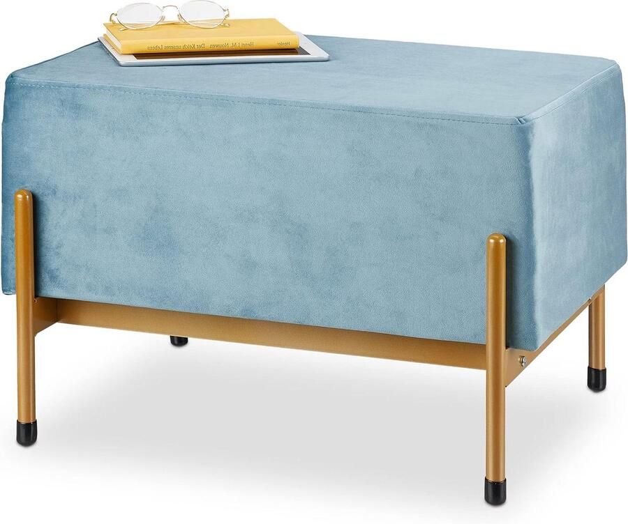 Hocker Fluweel Halbank Zacht 1 stuk Lichtblauw Fluweel 40x60x43.5 cm