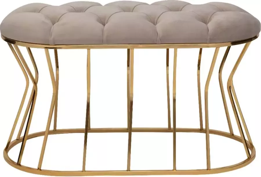 Bella Home Ziyan Hocker Velvet Fluweel Creme Gouden onderstel Voetenbankje 90 x 50