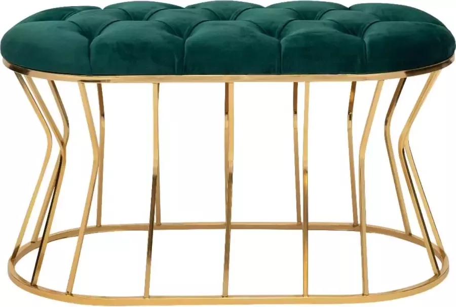 Bella Home Ziyan Hocker Velvet Fluweel Groen Gouden onderstel Voetenbankje 90 x 50
