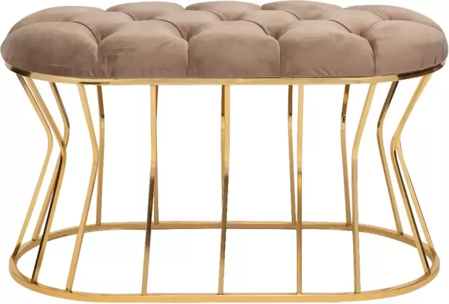Bella Home Ziyan Hocker Velvet Fluweel Mokka Gouden onderstel Voetenbankje 90 x 50