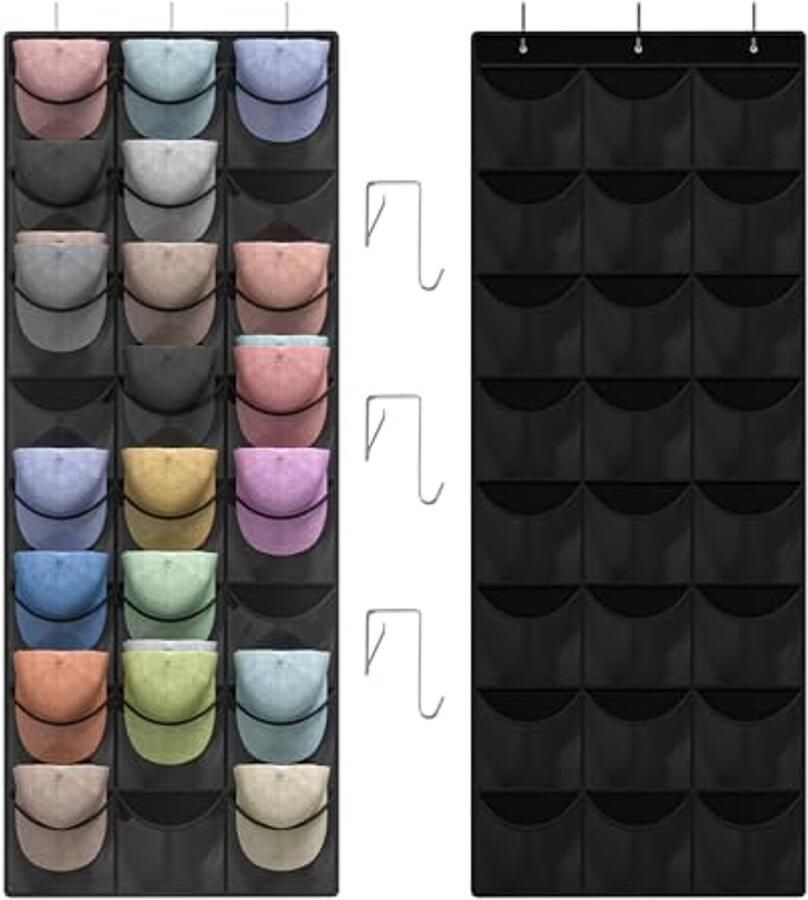 Hoed Organizer Rack voor Baseball Caps 24 Diepe Zakken en 3 Haken