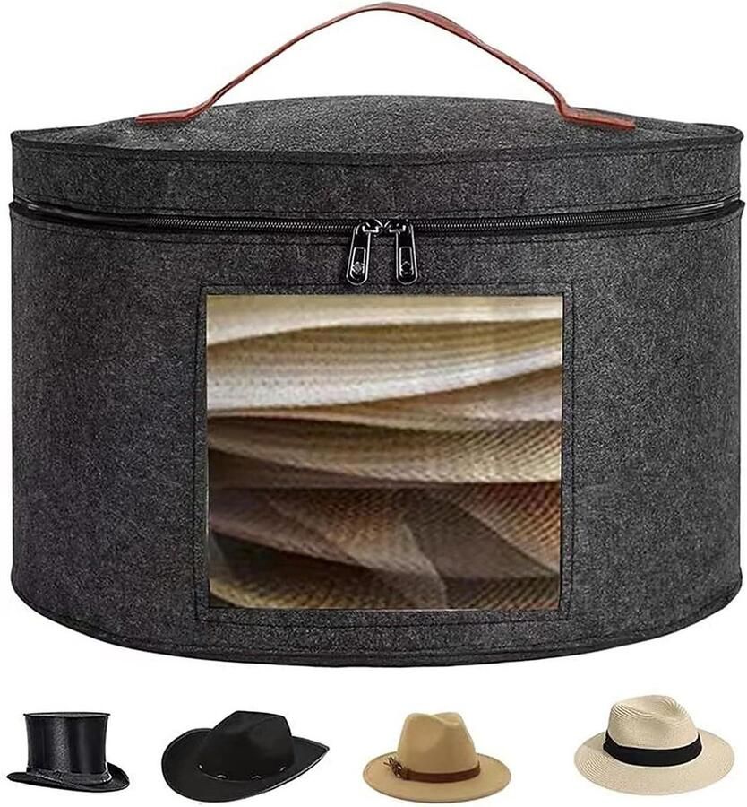 Hoed organizer voor kast of reizen ronde opbergdoos met deksel en ritssluiting