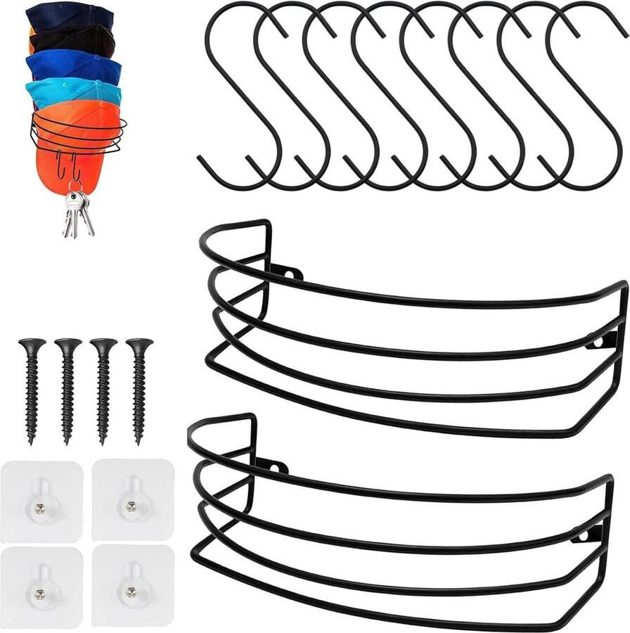 Hoedenhouder Set Wandorganizer 2 Stuks Zwart Metaal