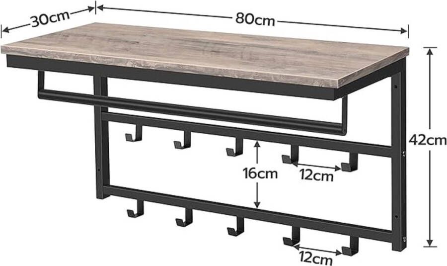 Hoedenplank hangrek 80 x 30 x 42 cm voor hal woonkamer slaapkamer