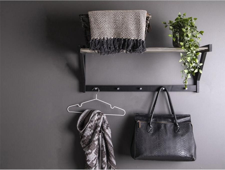 Hoedenplank Kapstok – Zwart Populierenhout & Staal stevig staal en zwart hout stijlvol