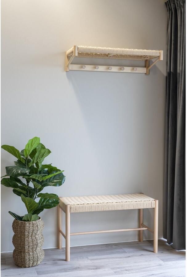 Hoedenplank – Populierenhout & Papierkoord – 78x31x17 cm Scandinavisch design