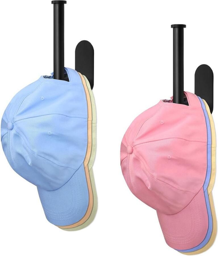 Hoedenrek garderobe voor honkbalpetten [verpakking van 2] zelfklevende roestvrijstalen kaphouder muur kaphanger voor slaapkamer of kleedkamer matzwarte afwerking