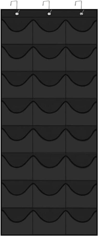 Hoedenrek met 24 zakken voor honkbalpetten hoed organizer voor muur of deur opslag en display voor petten hanger met doorzichtige PVC-zakken en 3 haken zwart trendy accessoireopslag