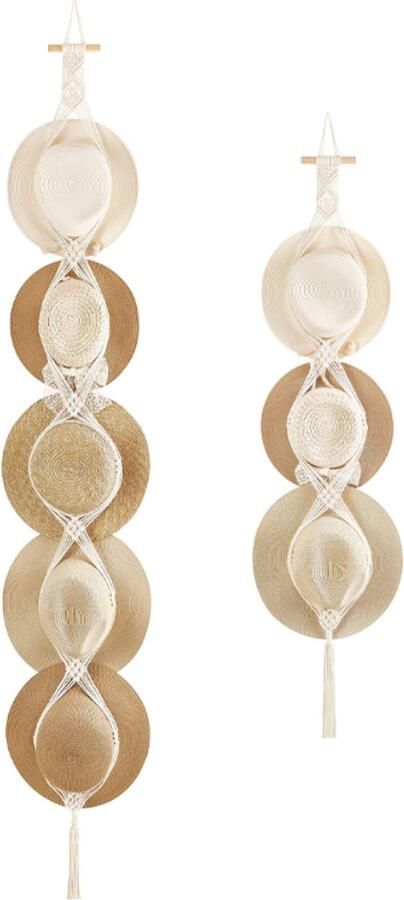 Hoedenrek Pettenrek Verstelbare Kapstok Hoed Rack Hoedenhanger Cap Rack Opbergsysteem Macramé Hoedenrek Voor Muur Handgeweven Decoratieve Kaphouder Brede Rand 2 Stuks