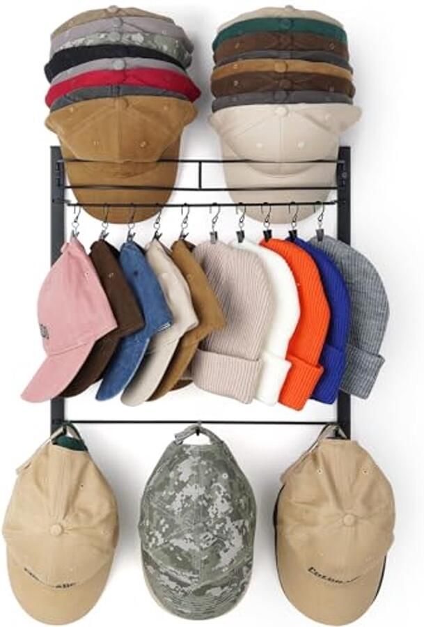 Hoedenrek voor 45 honkbalpetten met 10 clips Multifunctionele muur organizer voor hoeden metalen hoedhouder voor slaapkamer en entree