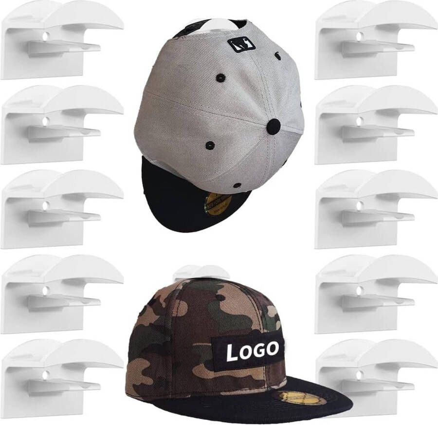 Hoedenrek voor aan de muur 10 stuks zelfklevende hoedenhaken pettenhaken voor wandmontage geschikt voor alle soorten hoeden sjaals tassen handdoeken koptelefoons (wit)