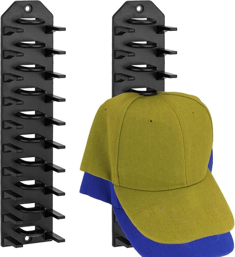 Hoedenrek voor aan de Muur Hoedenopbergorganisator voor Maximaal 20 Hoeden Baseballcaphouder Wanddisplay Sterk Zelfklevende Hoedenstandaard voor Slaapkamer Kast Thuis Zwart