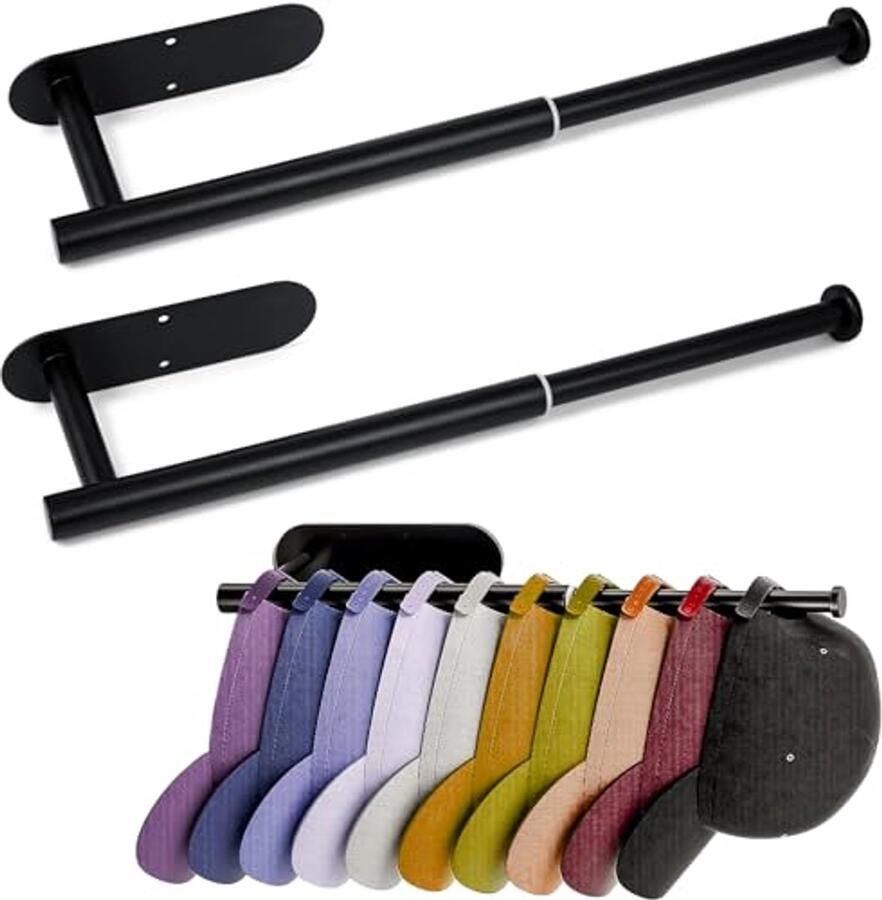 Hoedenrek voor muur met telescopisch ontwerp Ruimtebesparende hoed organizer voor honkbalpetten