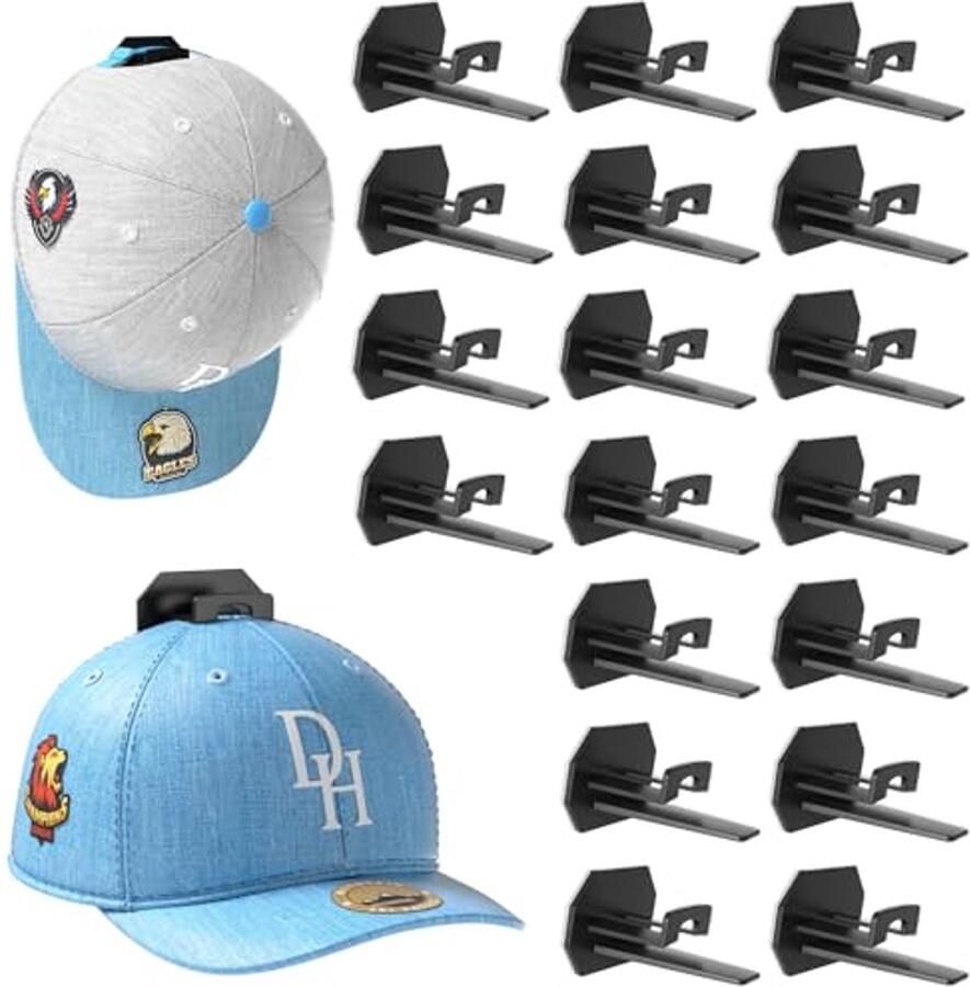 Hoedenrekken 18 Stuks Sterke Zelfklevende Hoedenhaken voor Muurhoedorganisatie Zwart