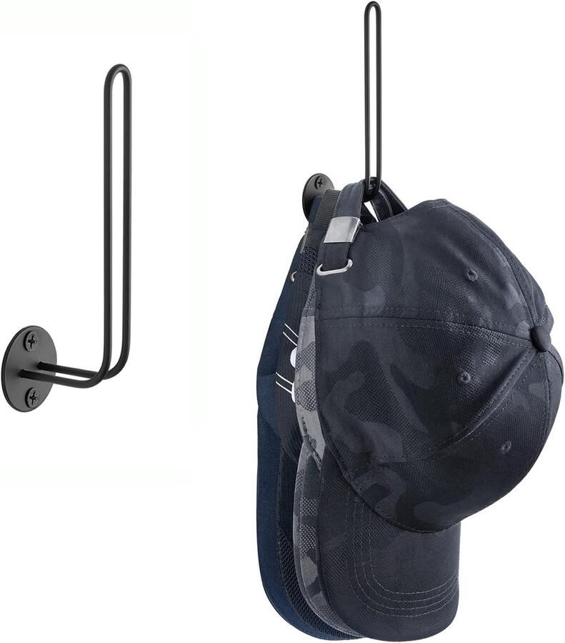 Hoedenrekken voor honkbalpetten RVSklevende hoedenhangerhakenhouder voor aan de muur multifunctionele sterke haakorganizer kan meer dan 10 hoeden vasthouden voor deur kast Petten rek kapstok Hoedenrek 2 Stuks Zwart