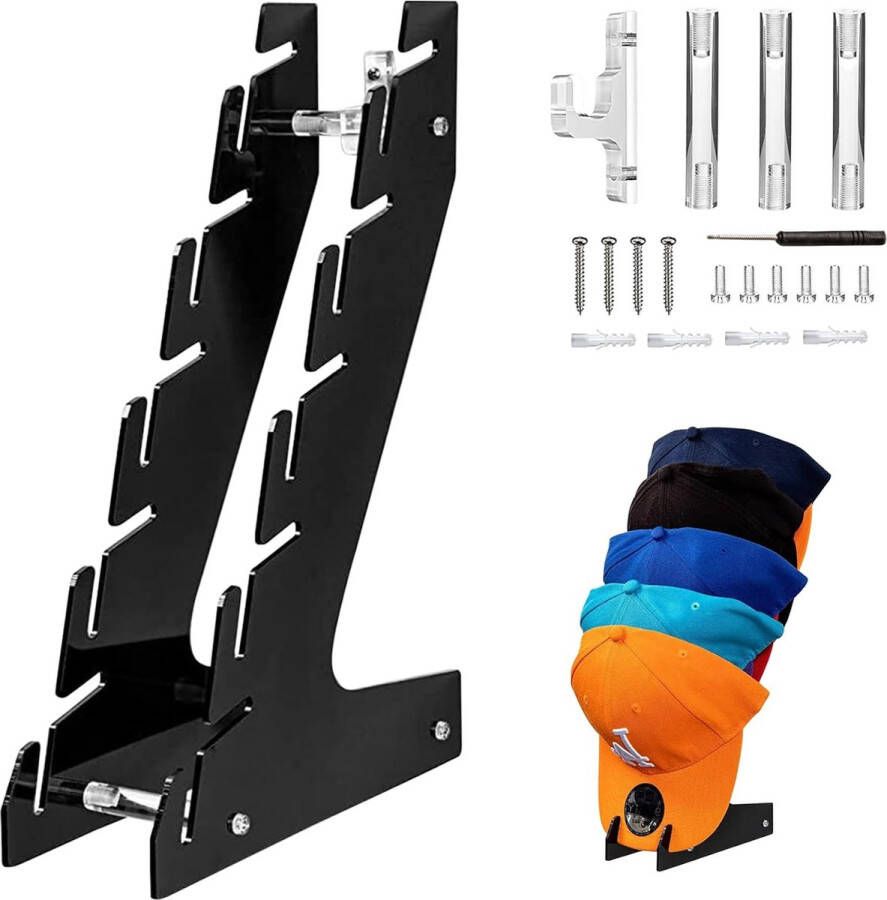 Hoedenstandaard hoedenrek organizer hoedenplank voor 5 hoeden wandhouder van acryl met schroef voor honkbalpetten baseballpet in woonkamers slaapkamers garderobekasten zwart