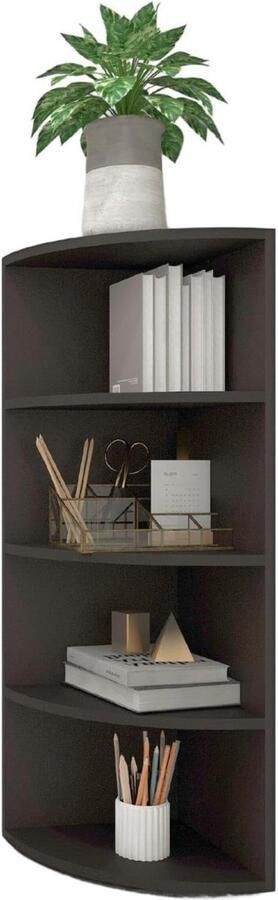 Hoek 120 Zwart eiken decor boekenkast 4 vakken hoekplank staand van hout 40x40x120 cm smal hoekwandplank