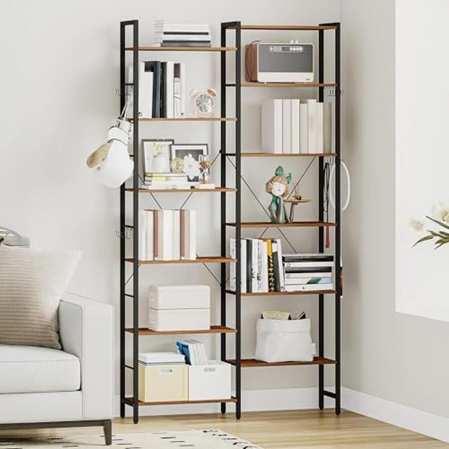 Hoek Boekenkast Industriële Vrijstaande Hoogte Boekenkasten met 6 Verdiepingen Rustiek Bruin