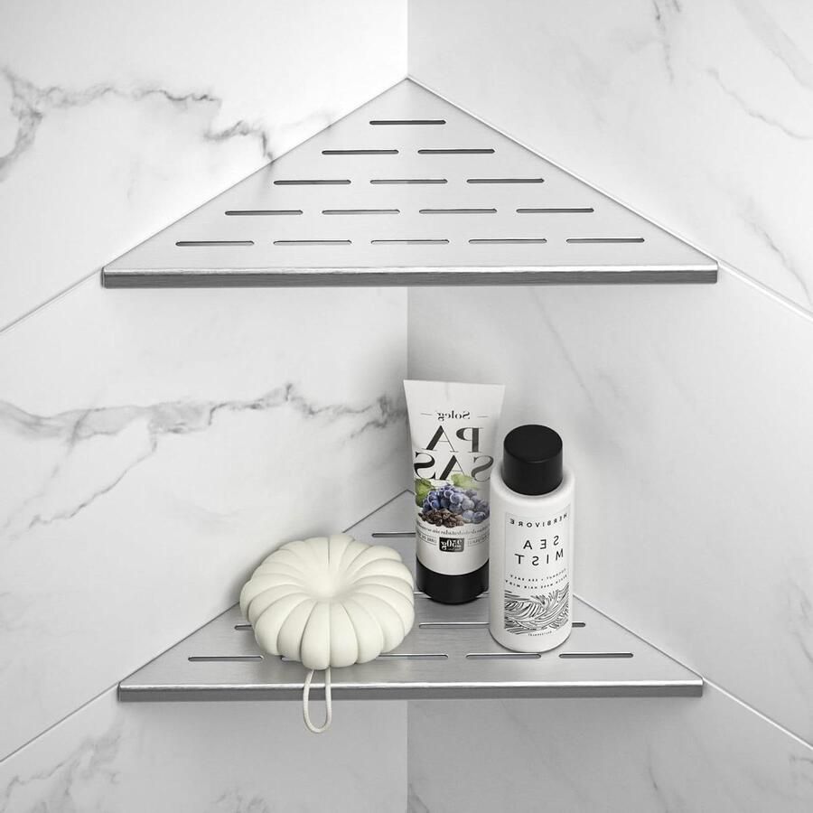 Hoekdoucheplank van roestvrij staal voor badkamerrenovatie Hoekplank voor betegelde muren (geborsteld roestvrij staal 254 mm set van 2)