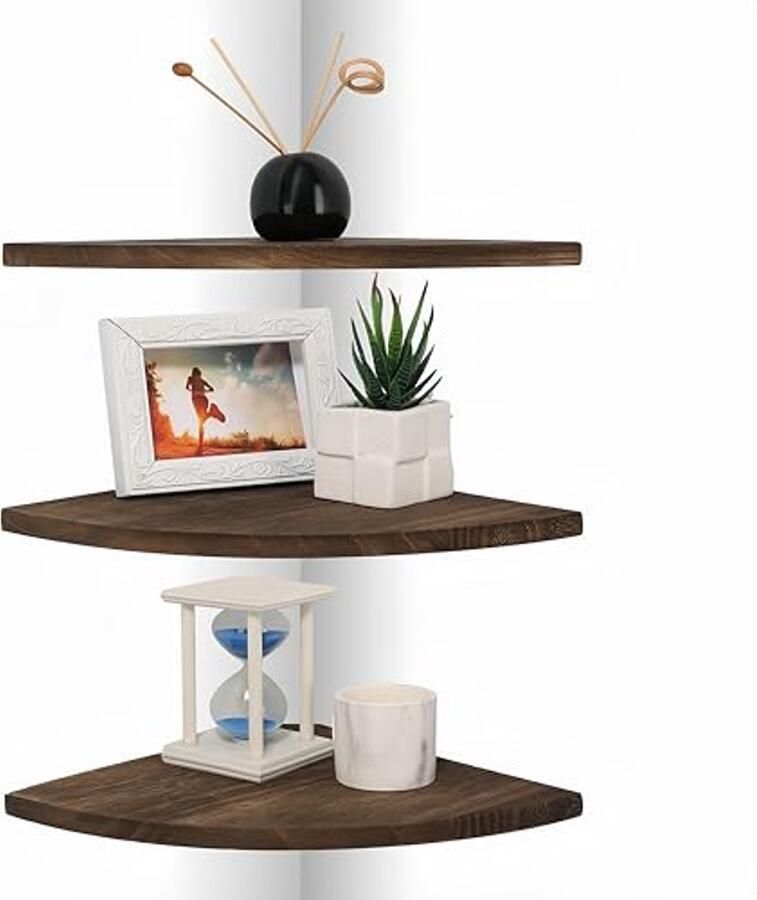 Hoek Wandplanken – Houten Drijvende Planken met Kabelgoot voor Opbergruimte