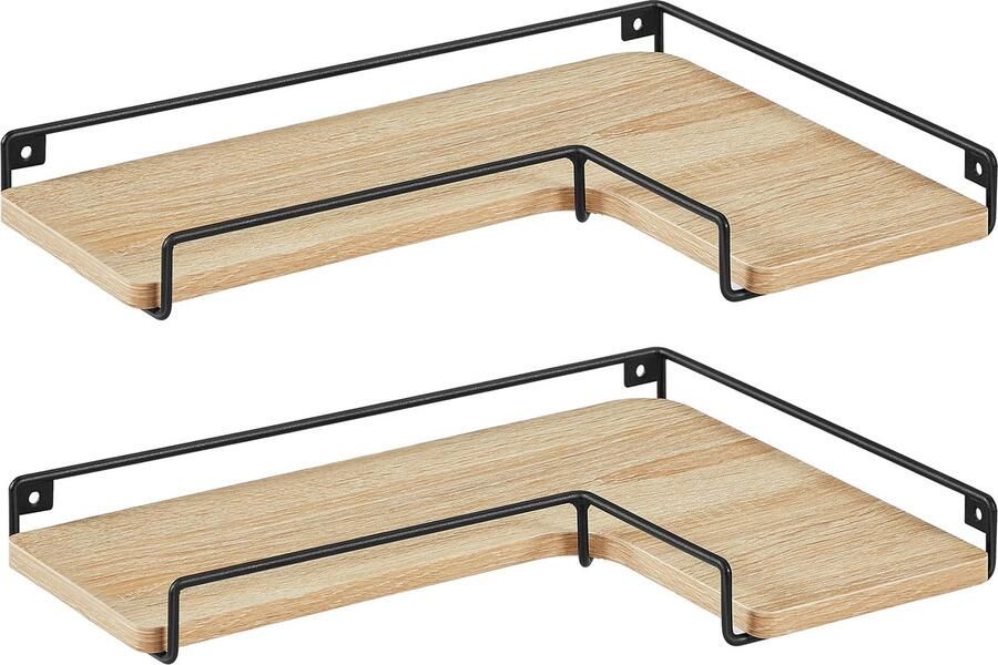 Hoek Wandplanken Set van 2 SONOMA Stalen Frame Praktisch en Stijlvol Voor Decoratie Foto s of Boeken Eiken Sonoma en Zwart 40 x 29 x 4 cm Max. 5 kg