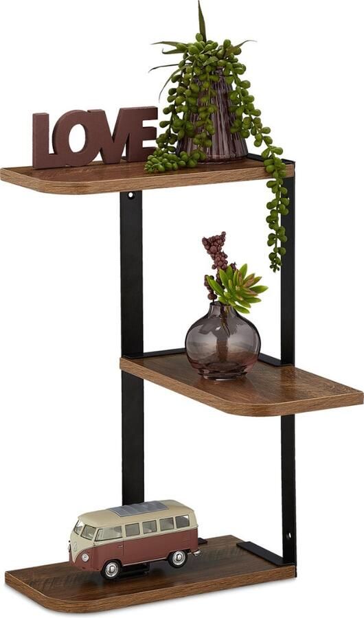 Hoek wandrek 3 planken 42 5 x 26 5 x 26 5 cm MDF metaal voor woonkamer of keuken