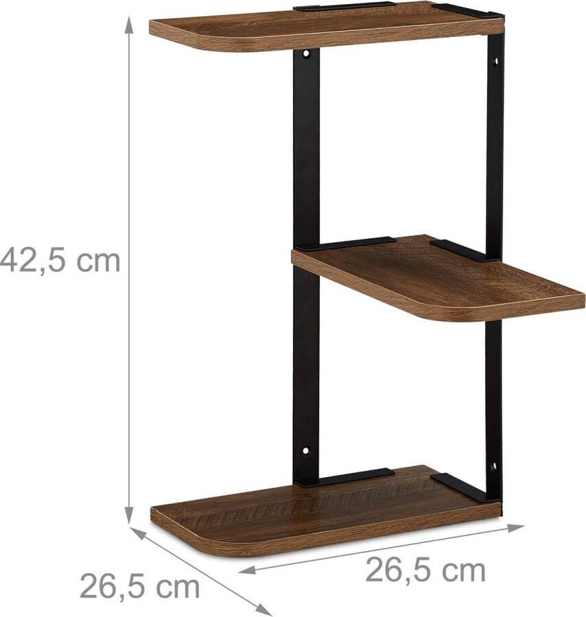 Hoek wandrek 3 planken HBD: 42 5x26 5 cm woonkamer of keuken van MDF & metaal bruin zwart