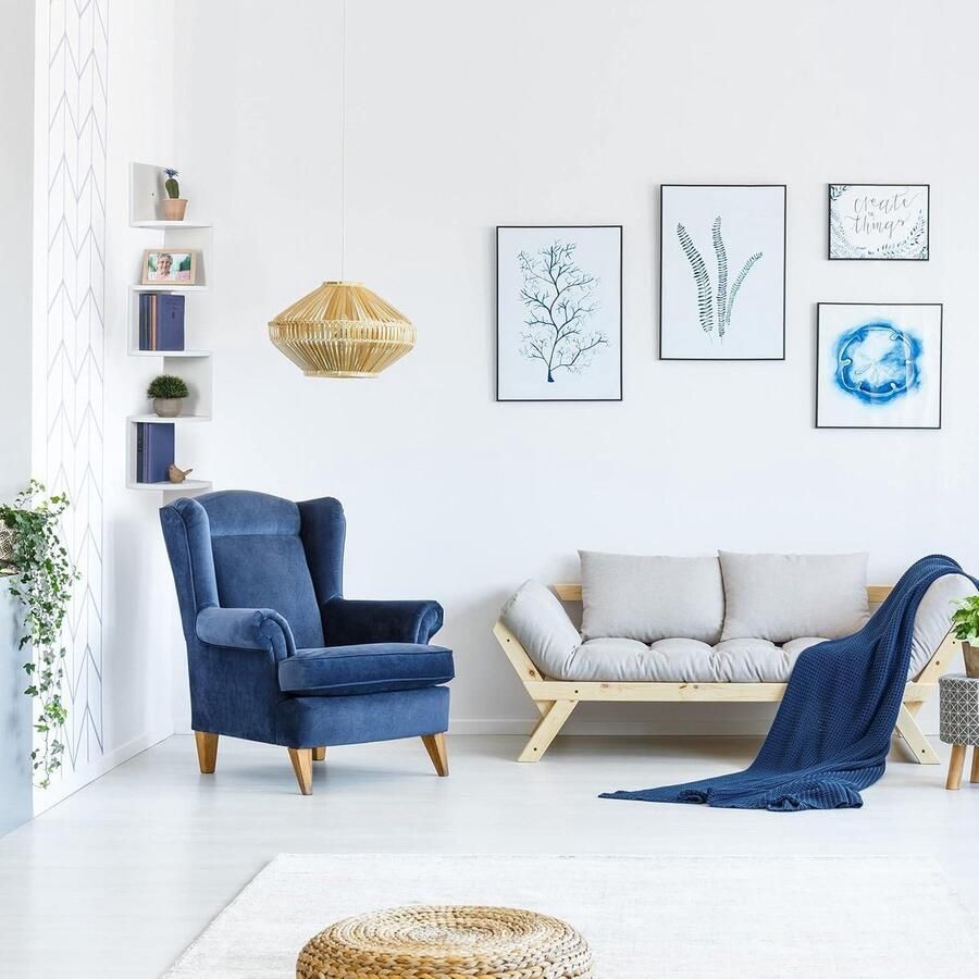 Hoek Wandrek 5 Planken Zigzag Design Muurrek Hangende Boekenkast HxBxD 122 x 195 x 195 cm MDF Wit