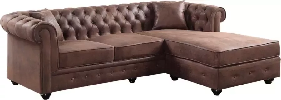 Vente-unique Hoekbank chesterfield omkeerbaar TOLEDO van microvezel met verouderd effect Bruin L 228 cm x H 72 cm x D 163 cm - Foto 3