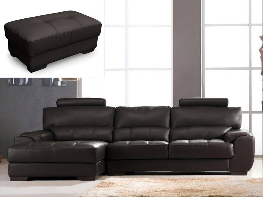 Vente-unique Hoekbank en poef van leer METROPOLITAN II bruin hoek links L 275 cm x H 94 cm x D 152 cm - Foto 3