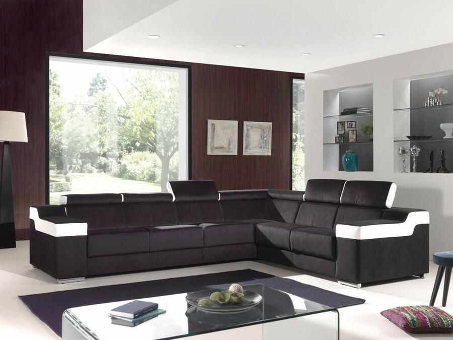 Geen merk hoekbank galaxy velvet black and white detail afwerking- xl zitbank Hoeksalon universeel links of rechts- zetelsenbedden