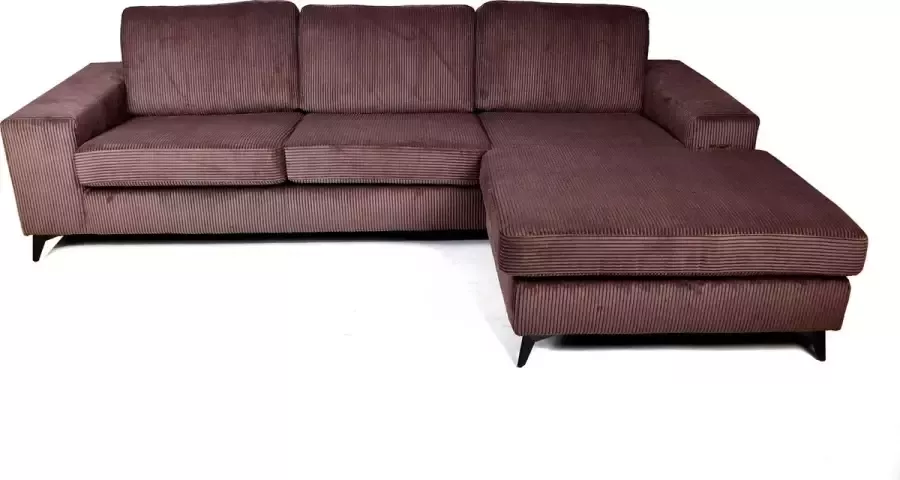 E-boxx Hoekbank met longchair geribd fluweel oudroze