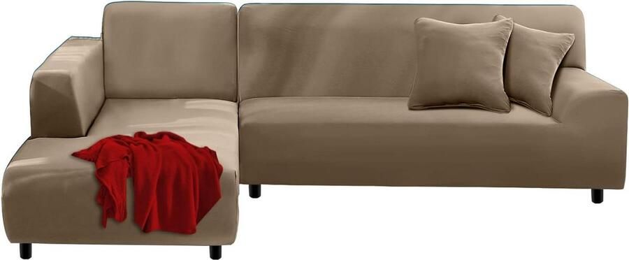 L-vormige Bankhoes Stretch Bankovertrek 2-delige Set Aardebruin Universieel