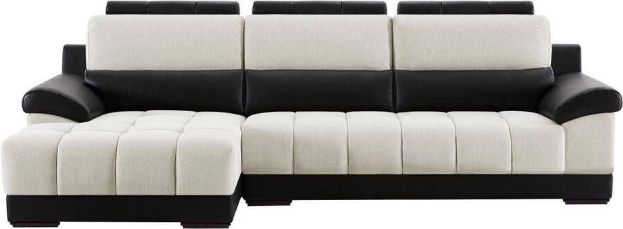 LINEA SOFA Hoekbank in zwart en crème stof en leer Hoek links ARAGON L 290 cm x H 84 cm x D 154 cm - Foto 3