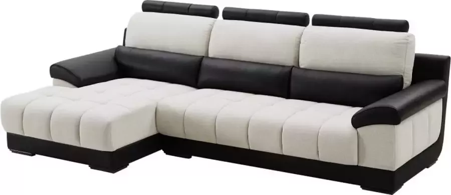 LINEA SOFA Hoekbank in zwart en crème stof en leer Hoek links ARAGON L 290 cm x H 84 cm x D 154 cm - Foto 4