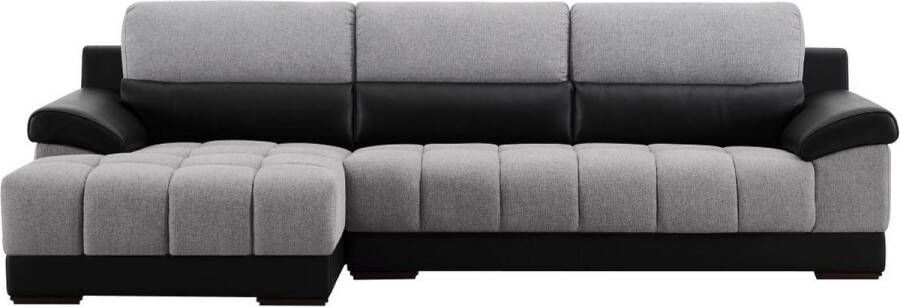 LINEA SOFA Hoekbank in zwart en grijze stof en leer Hoek links ARAGON L 290 cm x H 84 cm x D 154 cm - Foto 3