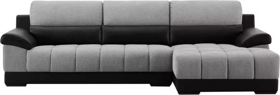 LINEA SOFA Hoekbank in zwart en grijze stof en leer Hoek rechts ARAGON L 290 cm x H 84 cm x D 154 cm - Foto 3
