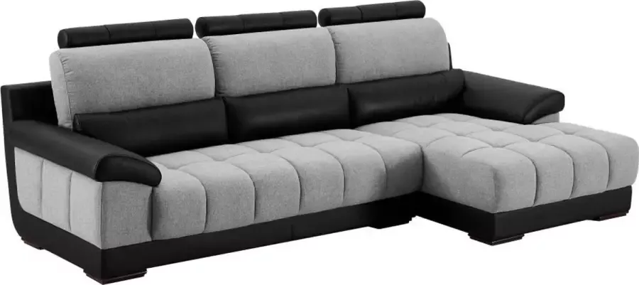 LINEA SOFA Hoekbank in zwart en grijze stof en leer Hoek rechts ARAGON L 290 cm x H 84 cm x D 154 cm - Foto 4