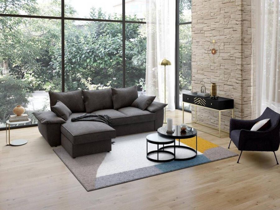 Vente-unique Hoekbank met hoek links met opbergruimte Donkergrijs ribfluweel GUILLERMO L 257 cm x H 88 cm x D 168 cm