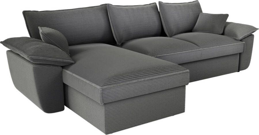 Vente-unique Hoekbank met hoek links met opbergruimte Donkergrijs ribfluweel GUILLERMO L 257 cm x H 88 cm x D 168 cm - Foto 7