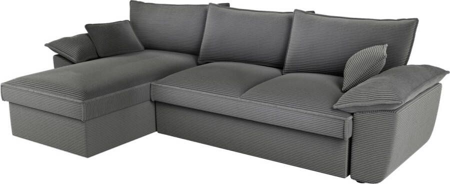 Vente-unique Hoekbank met hoek links met opbergruimte Donkergrijs ribfluweel GUILLERMO L 257 cm x H 88 cm x D 168 cm - Foto 9