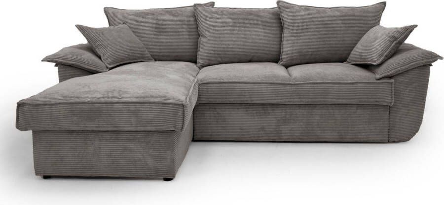 Vente-unique Hoekbank met hoek links met opbergruimte Donkergrijs ribfluweel GUILLERMO L 257 cm x H 88 cm x D 168 cm - Foto 11