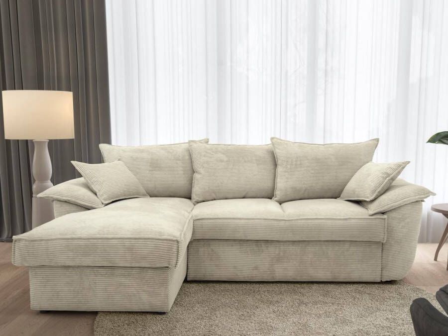 Vente-unique Hoekbank met hoek links met opbergruimte Lichtgrijze stof GUILLERMO L 257 cm x H 88 cm x D 168 cm - Foto 6